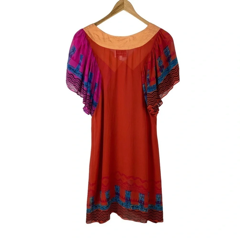 Anthropologie SILK Anupamaa Eastern Sunset Dress Women’s Size S Red Orange